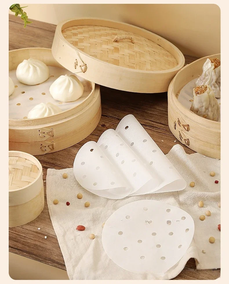100Pcs Food Grade Disposable Steamer Paper Non-stick Steaming Paper Steaming Buns Steamed Buns Pad Paper Air Fryer Paper