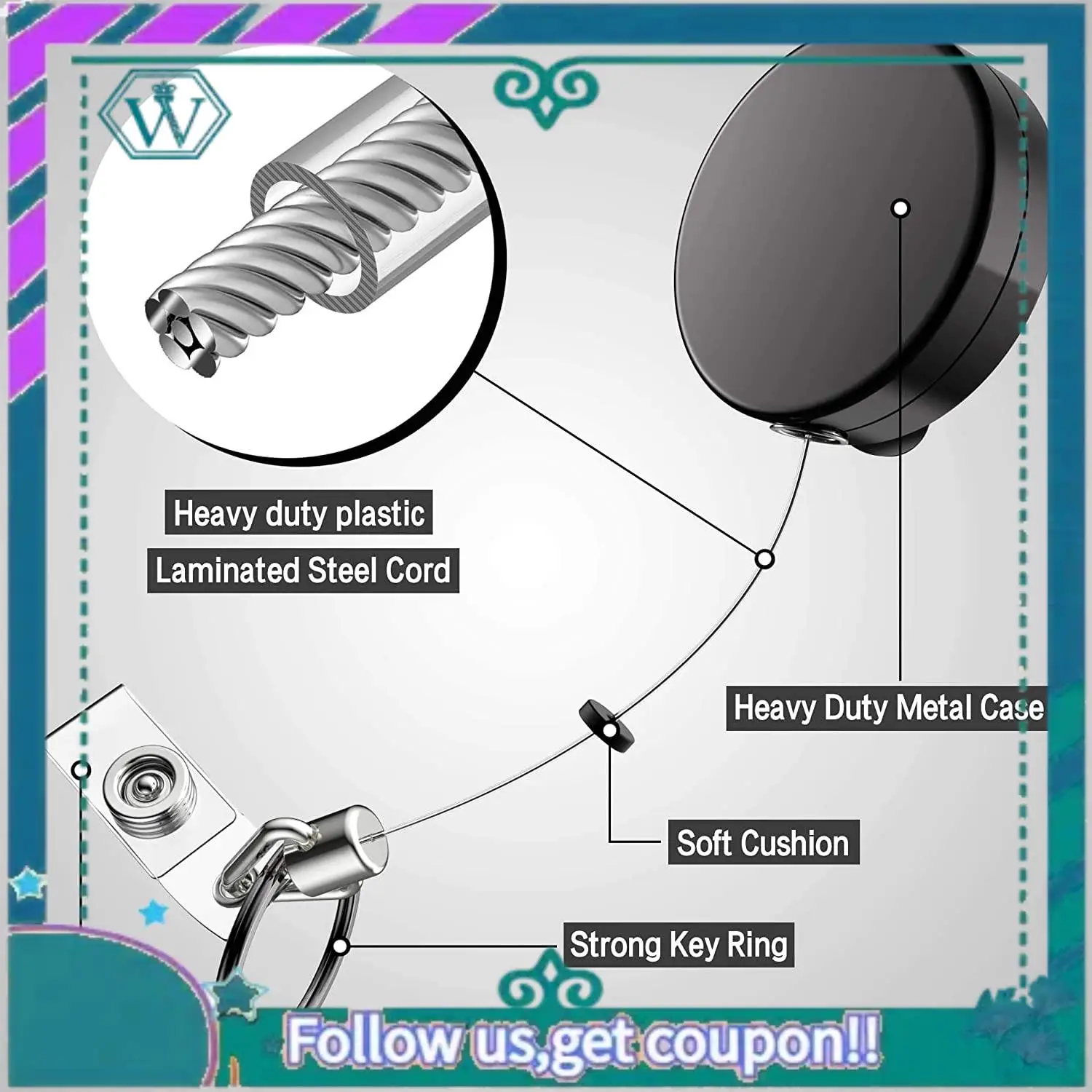 

Upgraded 2PCS Retractable Badge Cords With Clip With Retractable Badge Card Holder For ID Card Key Badge Holder
