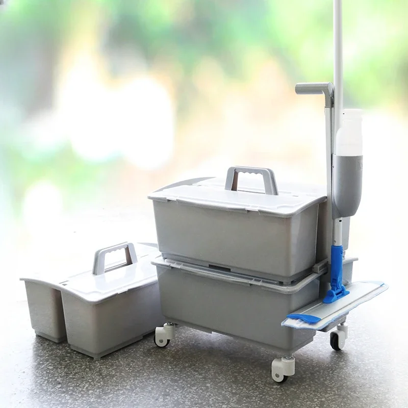 

Mini Spray Cleaning Cart Mop Floor Tow Wheels Hand Hold Storage Bucket with Cover Wheels