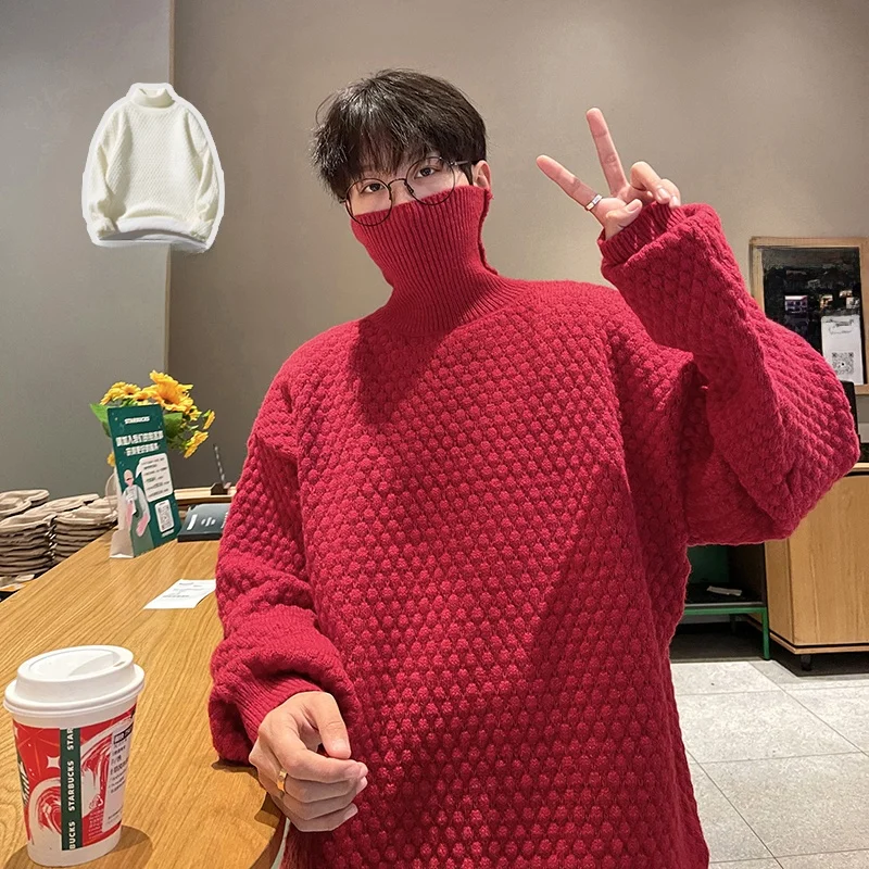 

Мужской трикотажный свитер с высоким воротом, весенне-осенний, теплый, для повседневной носки, зимний, однотонный, из смесового полиэстера, с длинным рукавом