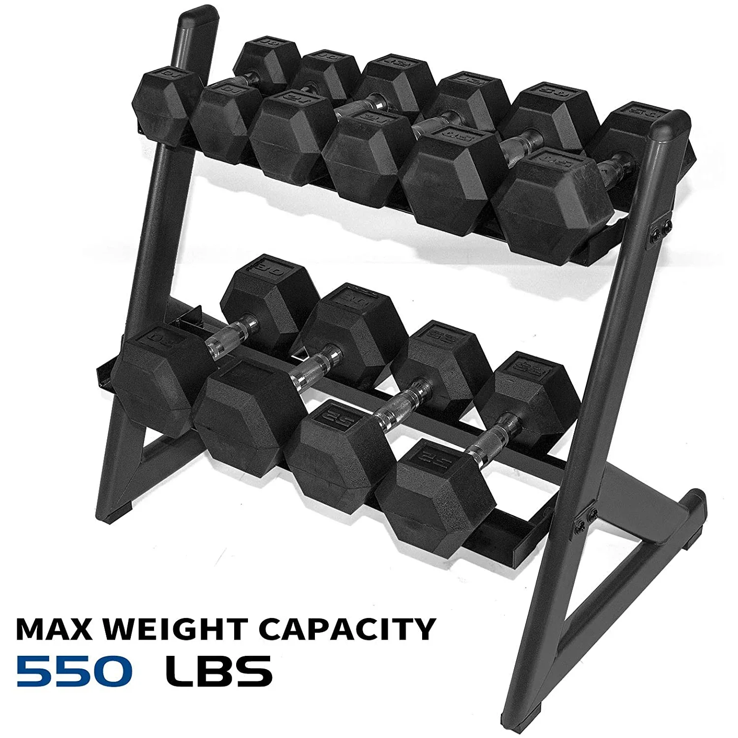 2 Tier Dumbbell Rack Stand Only, Metal Steel Weight Storage Rack for Dumbbells (550 lbs Capacity), Weight Holder Rack for Gym