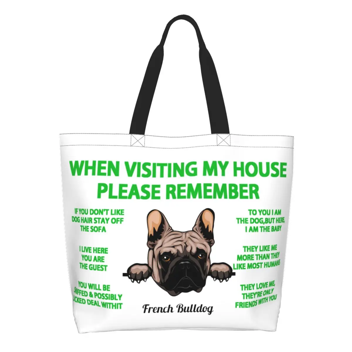 Reusable Peeking Dog French Bulldog Shopping Bag Women Shoulder Canvas Tote Bag Durable Grocery Shopper Bags