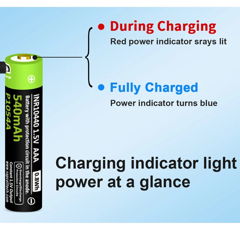 بطارية USB أصلية Vapcell P1054A 10440 540mah 1.5V AAA مع منفذ USB صغير بطاريات قابلة للشحن سطح مسطح