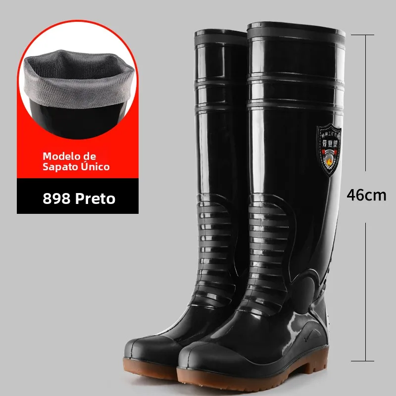 Botas de Chuva Masculinas Cano Alto, Calçado de Cozinha de Cano Longo, Preto com Sola Oxford, Antiderrapante, Borracha, Capas...