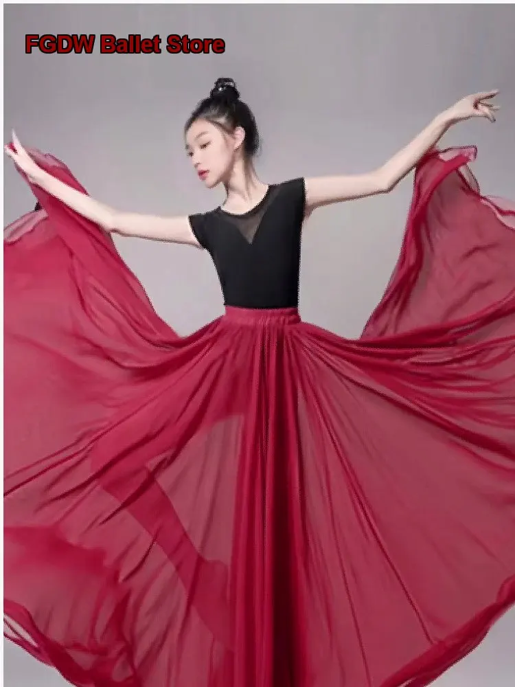 Classic Chiffon Big-Hem Skirt, Xinjiang Square Dance Long Skirt, 