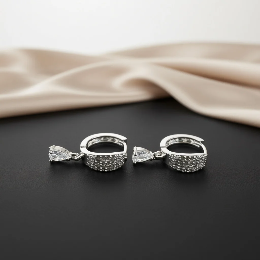 Elegant Huggie Drop Earrings Paved Cluster Zircon Dangling Teardrop‑Cut Charm Hinged Closure Fashion Jewelry Gift For Women