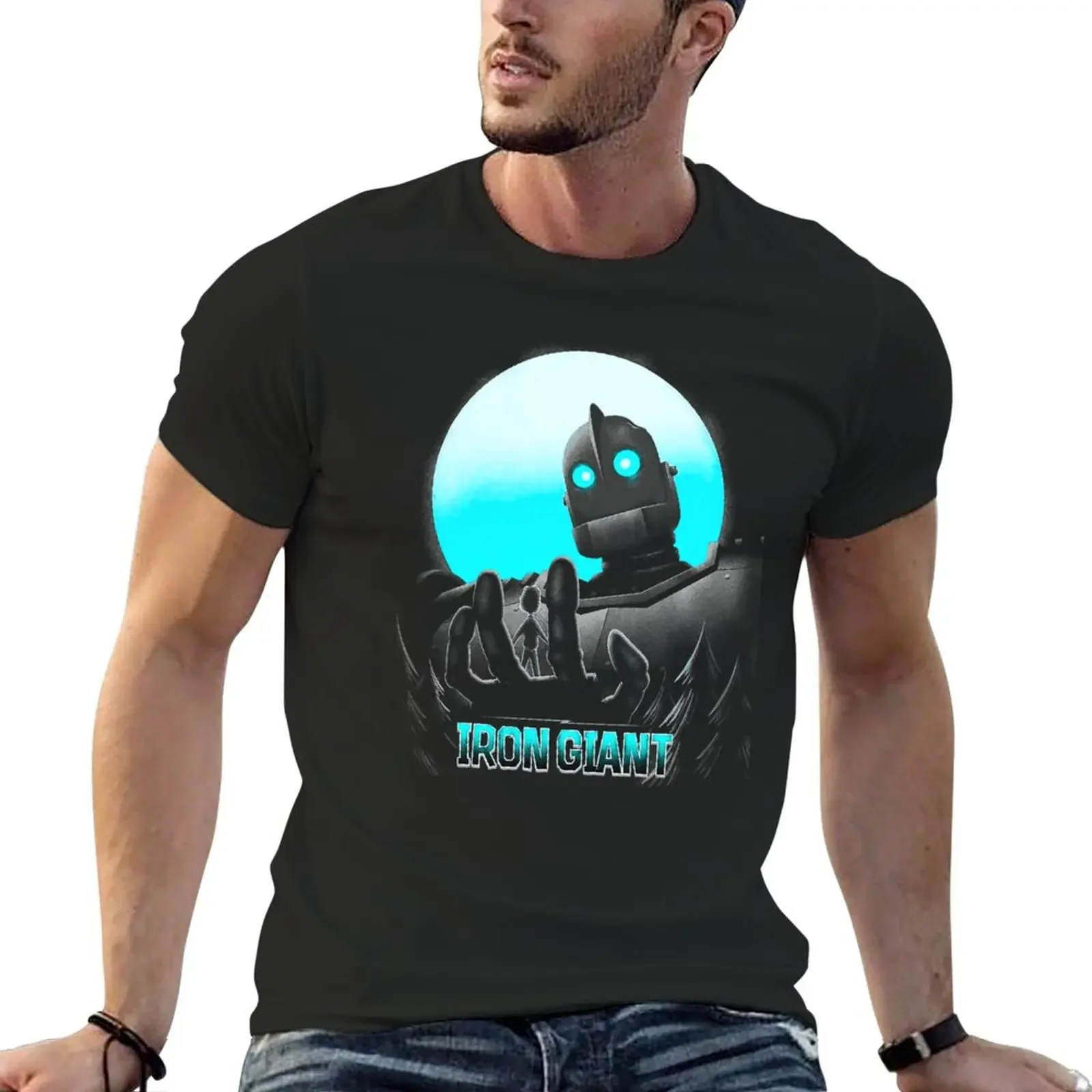 iron GIANT moon blue T-Shirt plus sizes plus size tops men graphic t shirts