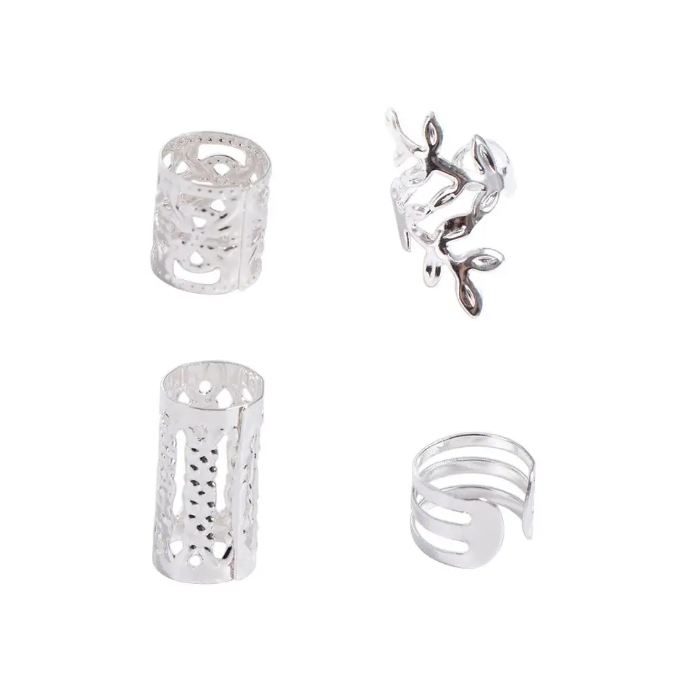 

40PCS Metal Cuff Clips Mixed Hair Rings Set Hair Braiding Headwear Dreadlocks Beads Charm Adjustable Hair Braid Tubes for Braids