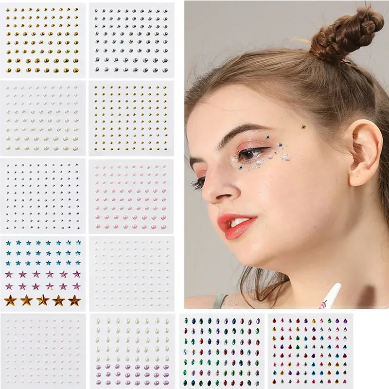 Autocollant auto-adhésif yeux larmes maquillage, brillant diamant perle biscuits, scène lumineux cristal fête, bricolage visage, 1 pièce