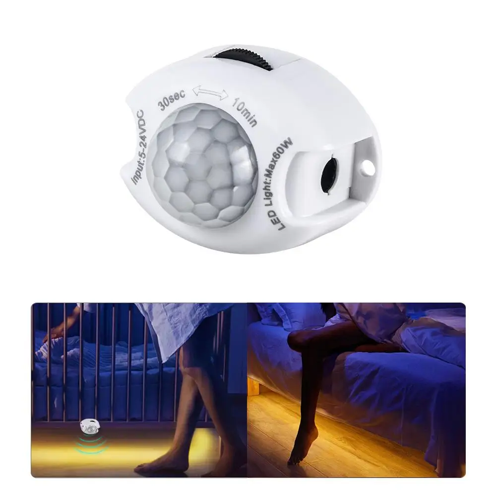 Sensor de movimiento de 1/2 piezas, interruptor de luz de 24V, Detector de movimiento, temporizador activado, Sensor de movimiento automático PIR, módulo de luz de tira LED
