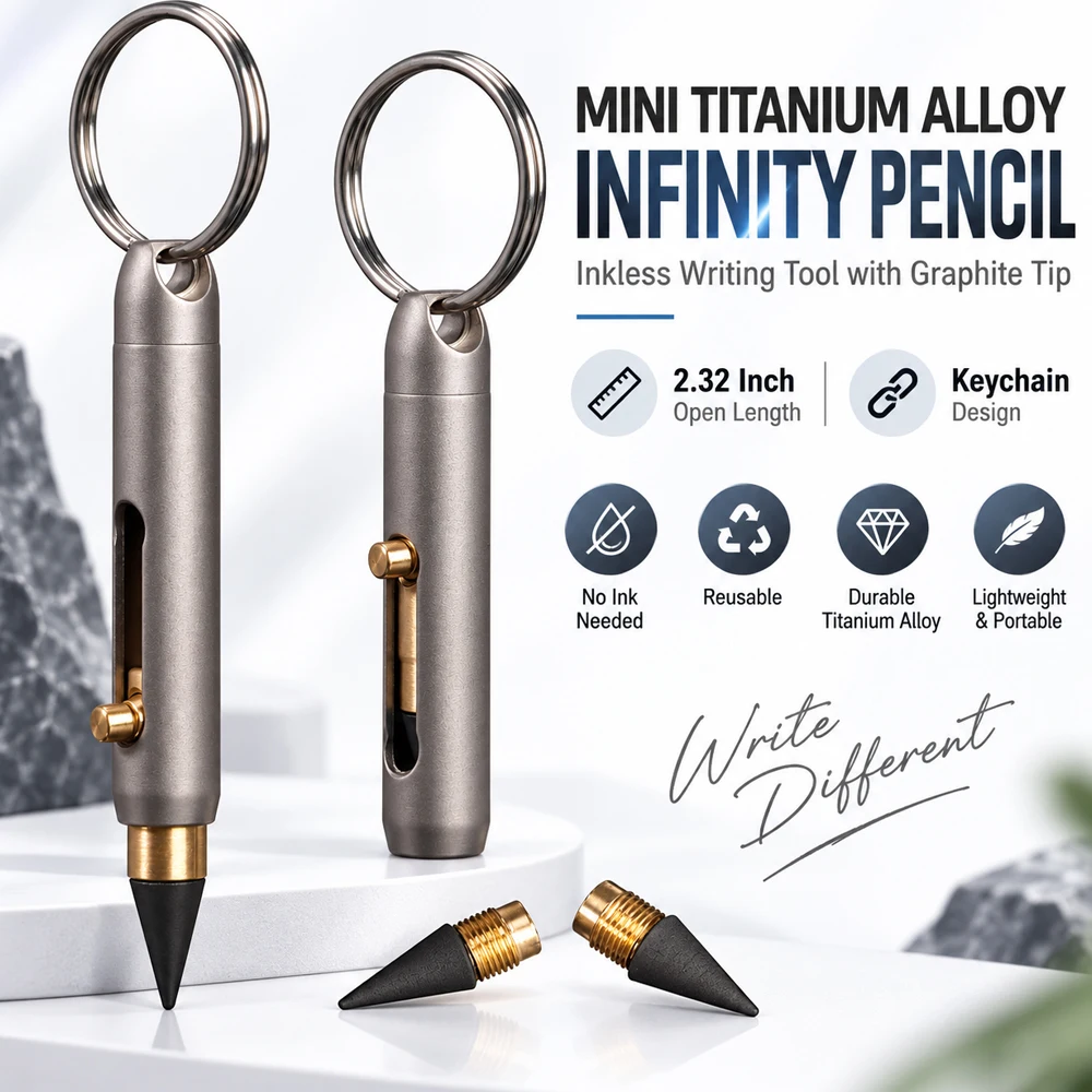 Mini Mechanical Pencil with Key Ring Titanium Infinite Keychain Pencil for Everyday Carry, Office, Outdoor, Back to School