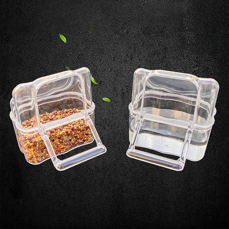 Parrot Bird Transparent Plastic Food Cup Bowl Clean Water Silo Waterer Box