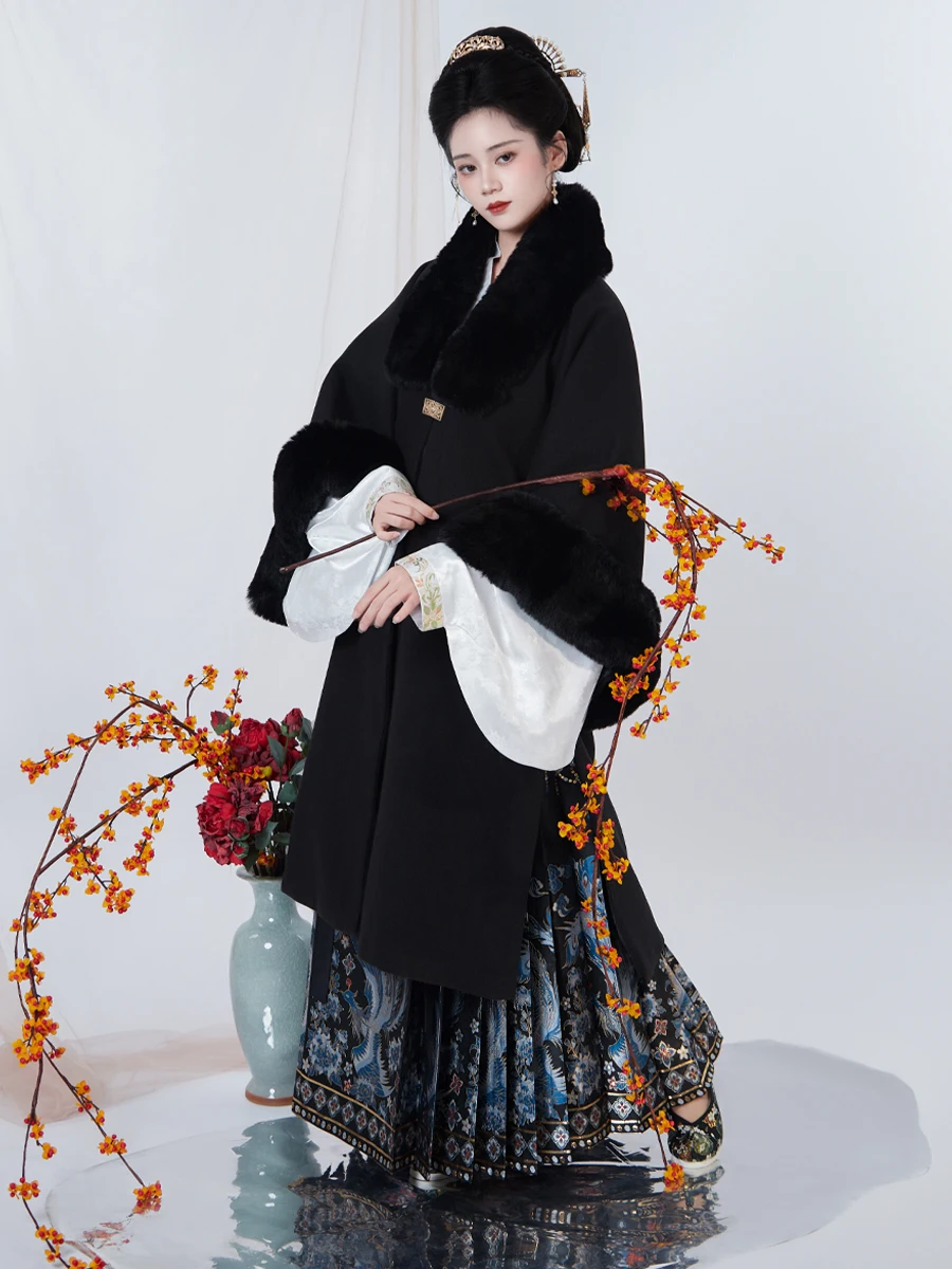 

Комплект: шерстяное пальто Drs Winter Fce на подкладке и юбка-ханьфу с воротником, большие размеры, повседневный стиль, весна 2025