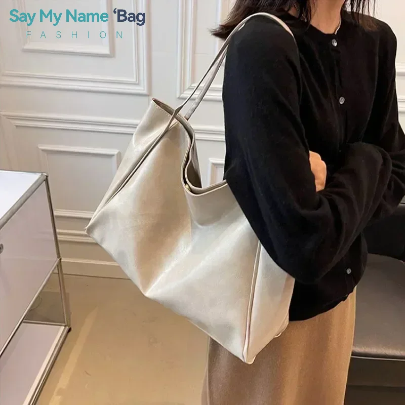 

2025 New Tote Bag for Women Large Capacity Underarm Pouch Soft Pu Leather Shoulder Bag Retro Casual Handbag Portable Bucket Bag