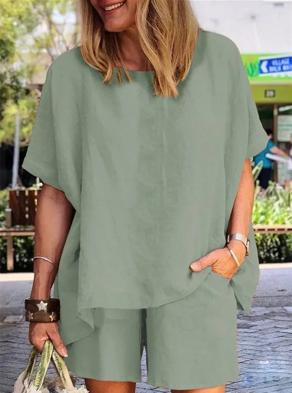 New Summer Suit Fashion Elegant Loose Short-sleeved Shorts Two-piece Set For Women Solid Office Casual Sets Holiday