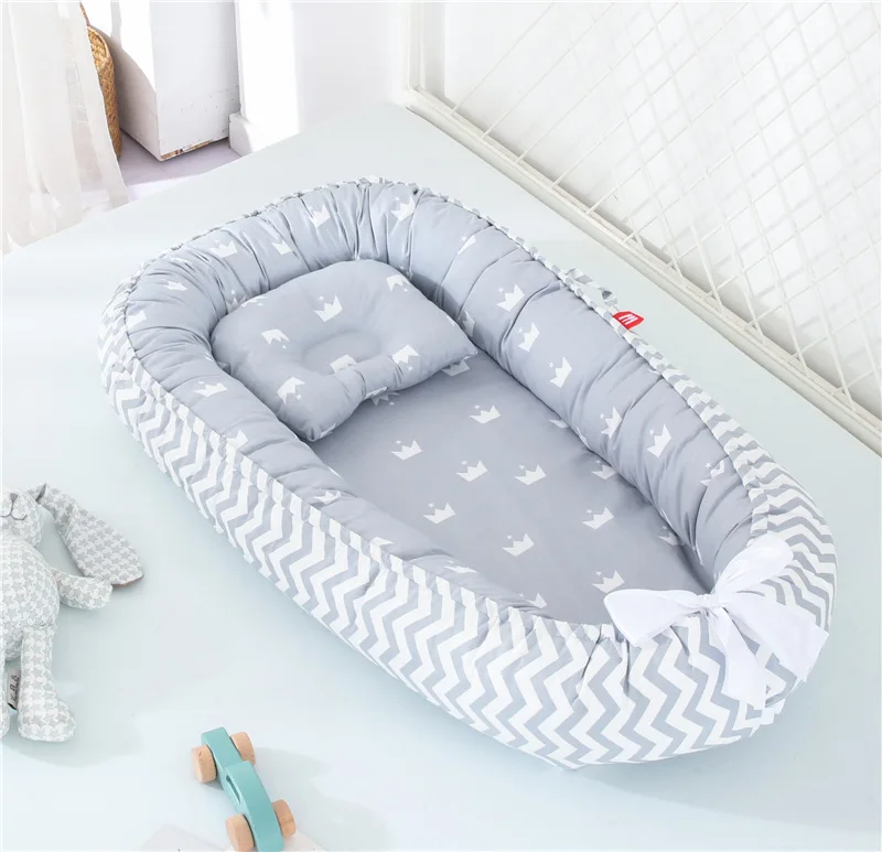 85*53cm Crib Bed with Pillow Portable Crib Travel Bed Baby Toddler Newborn Crib Cradle Bumper Cotton Cradle