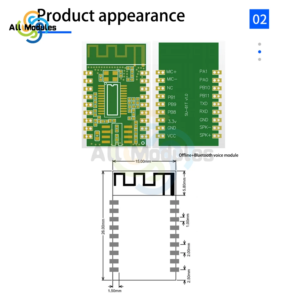 AI intelligent offline voice recognition module Offline ASR voice control Bluetooth voice module SU-61T