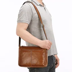 Bolsa masculina tiracolo de couro de vaca, bolsa de ombro casual masculina, pequena e simples, nova