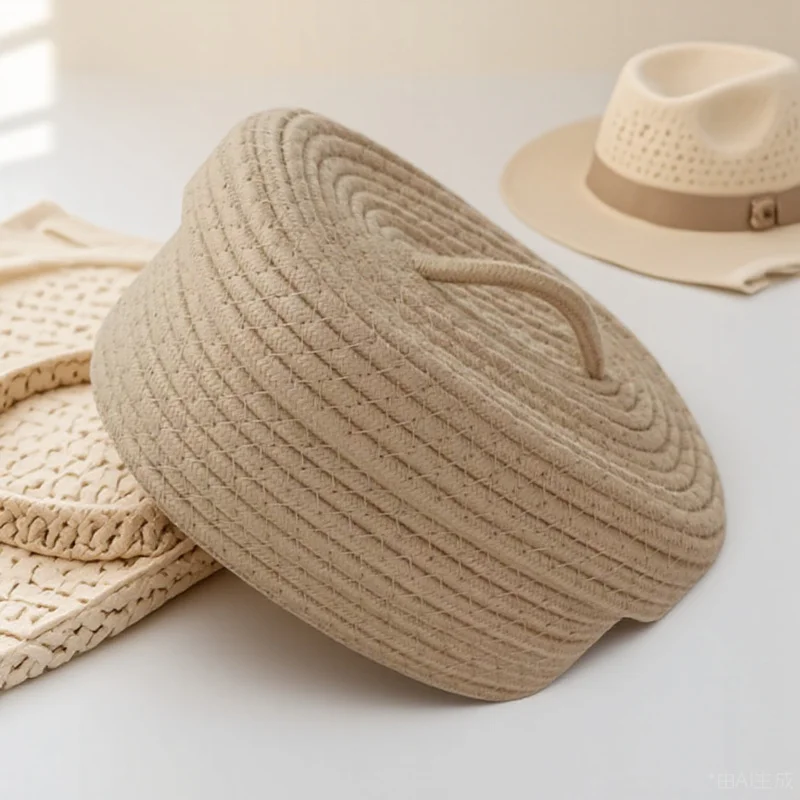 

Cotton Rope Storage Basket Nordic Style Large Capacity Lid Design Multi-Purpose Desktop Cosmetics Organizer Sundries Woven