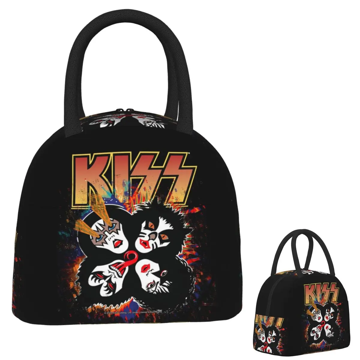 

Kiss Rock Band Retor Сумки для обеда Изолированная коробка для бенто Портативная сумка для обеда Многоразовые сумки для пикника Сумка-холодильник для женщин Студенческая работа