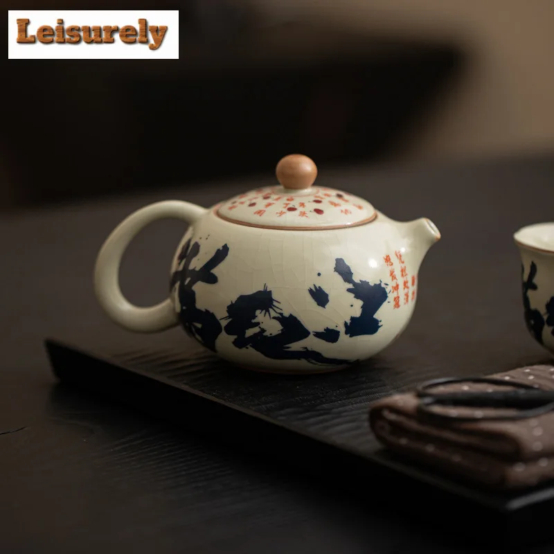 230ml Imitating Song Ru Kiln Teapot Aesthetic Man Jianghong Xishi  Pot Tea Making Kettle with Infuser White Tea Tea Items Craft