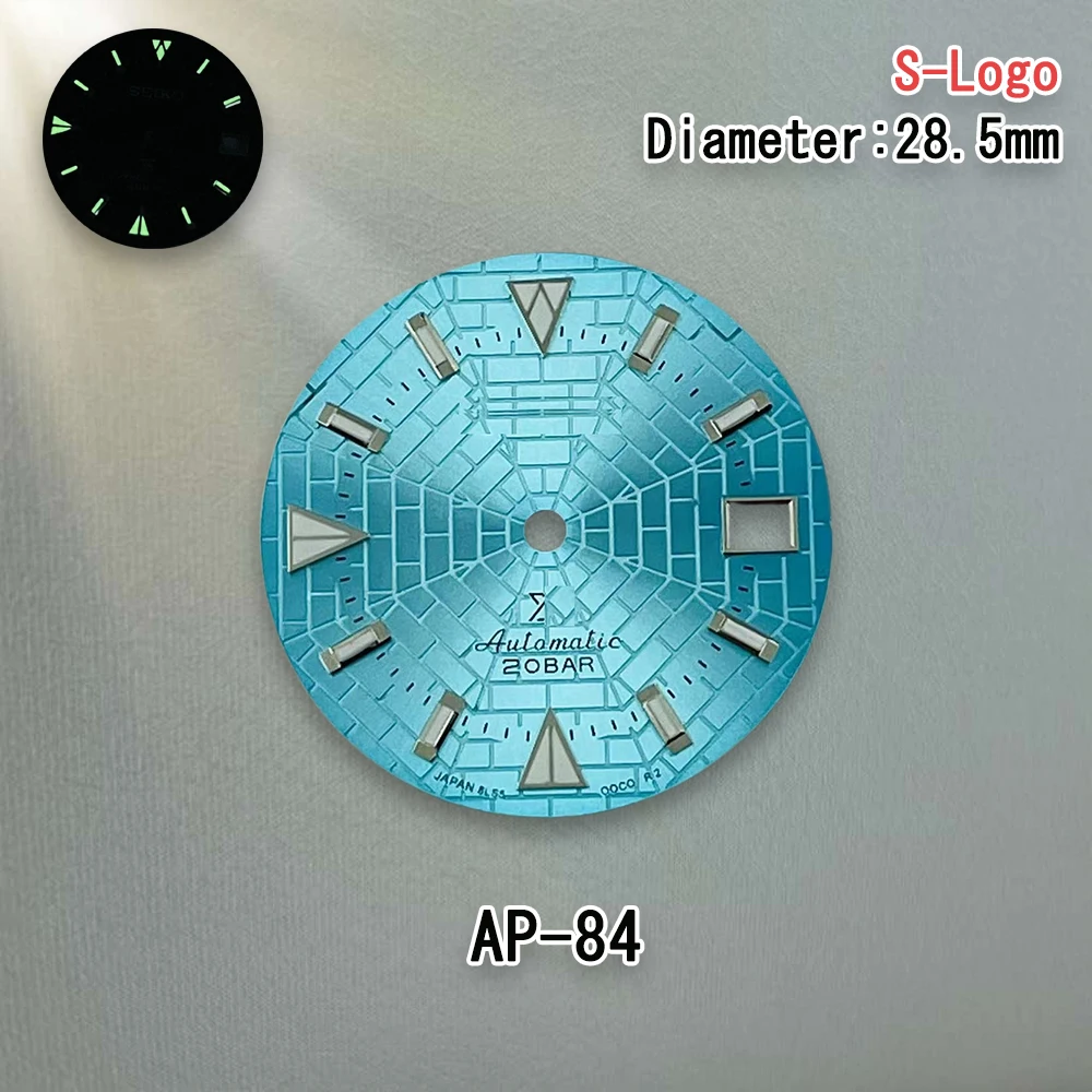 28.5mm S Logo Spider Web Black Sunray Dial Fit NH35/NH36/4R/7S Movement Green Luminous Watch Modification Accessories Repair