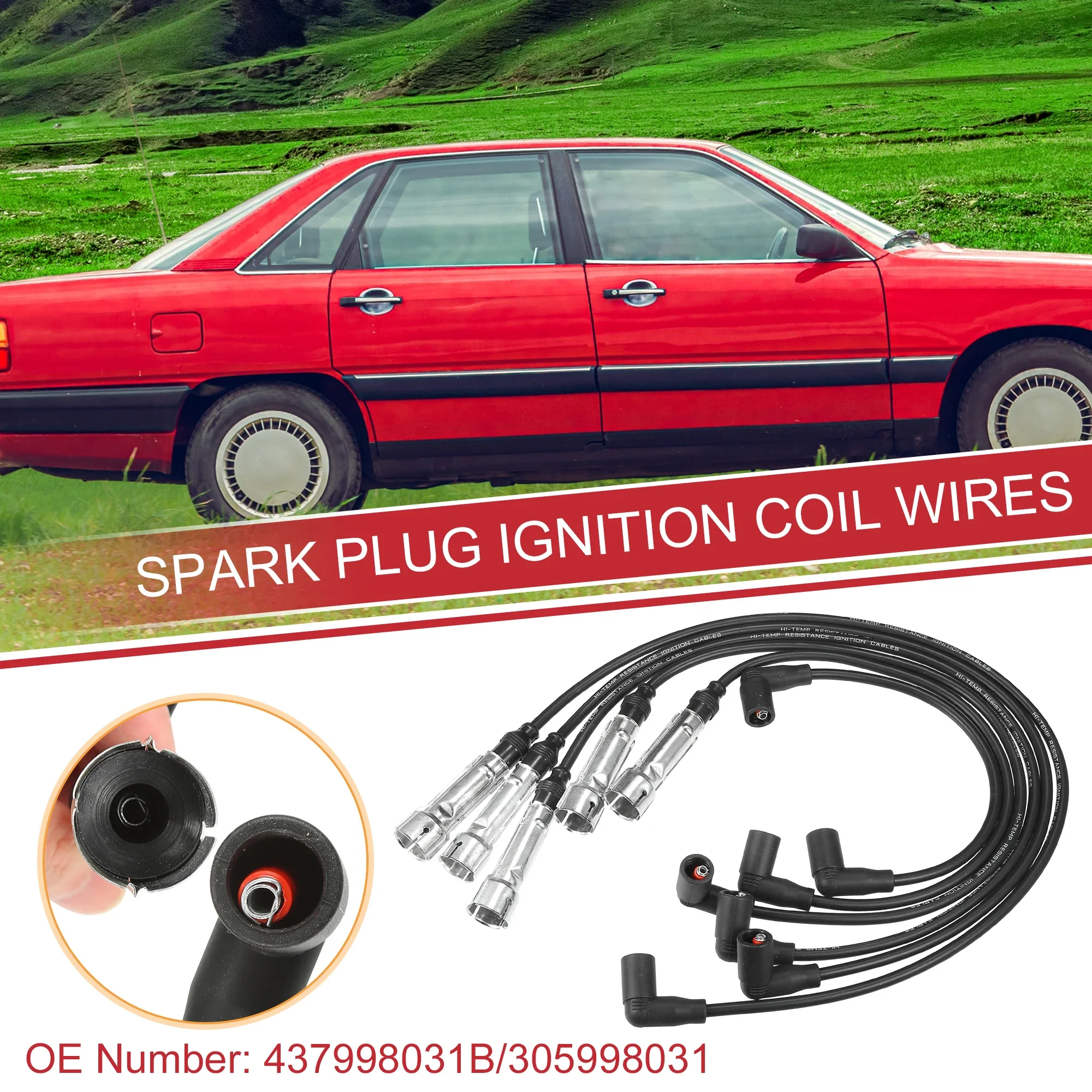 6 Pcs Spark Plug Wire Ignition Coil Cable No.437998031B for Audi 80 100 200