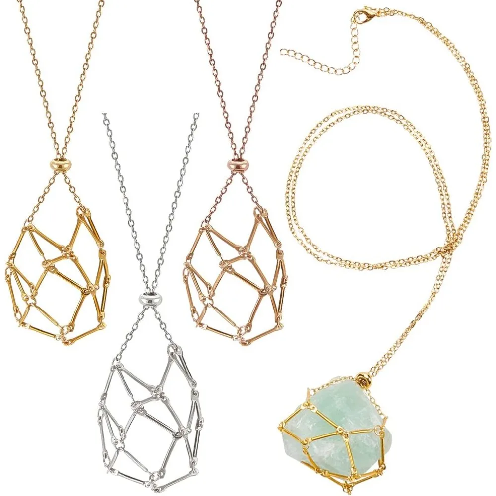 

3 Colors Stone Holder 3pcs Pendant Necklace Adjustable Empty Stone Holder Necklace Stone Cage Stainless