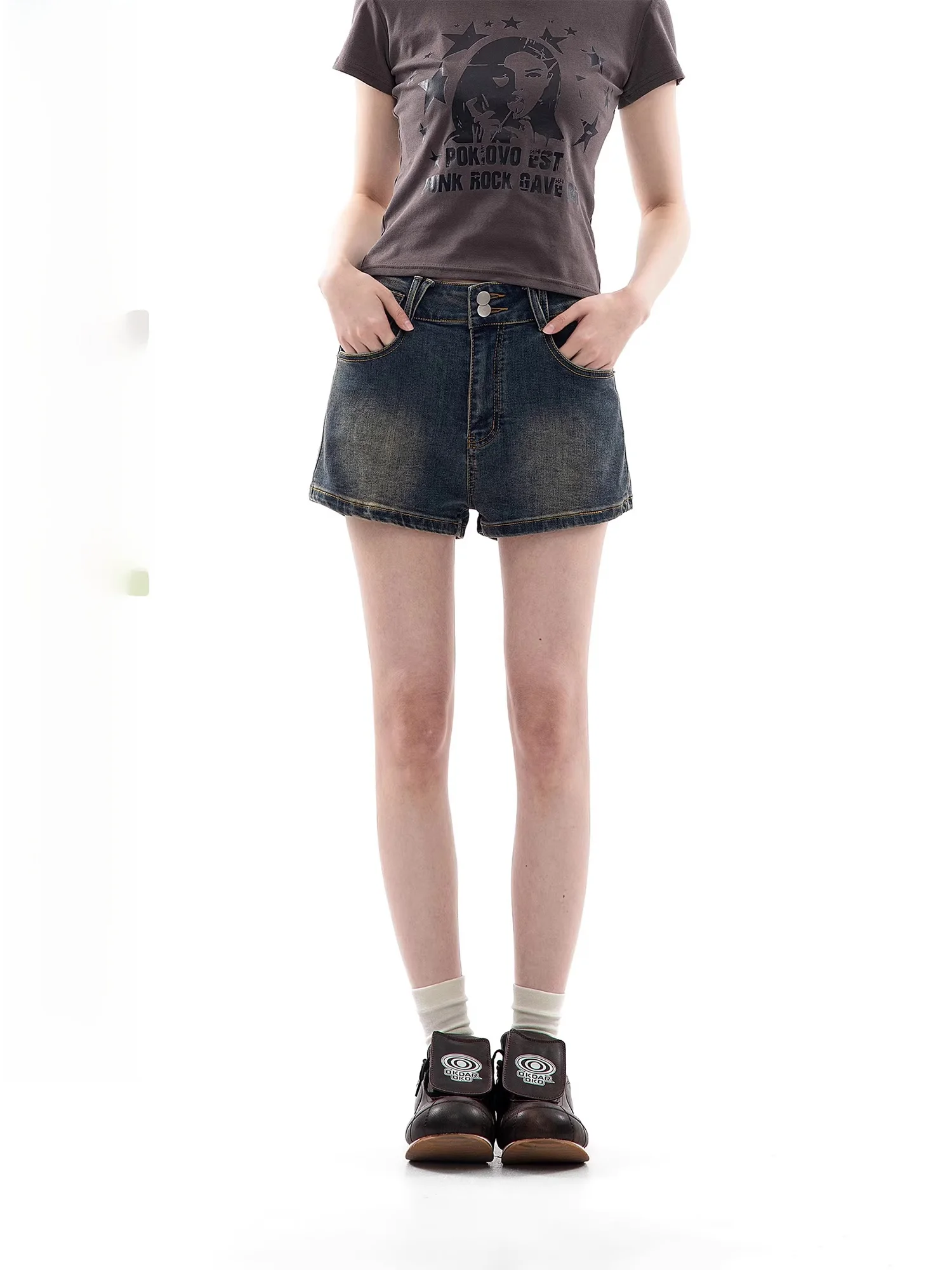 

Джинсовые шорты с низкой талией в американском ретро-стиле для женщин, летние тонкие прямые брюки с эффектом похудения, повседневные шорты из смесового хлопка