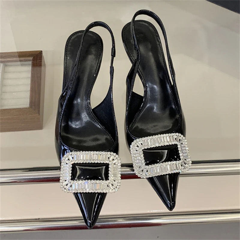 

Элегантные женские туфли-лодочки Eilyken Design с квадратными пуговицами и стразами, на тонком каблуке, с острым носком, для выпускного вечера, с ремешком на пятке