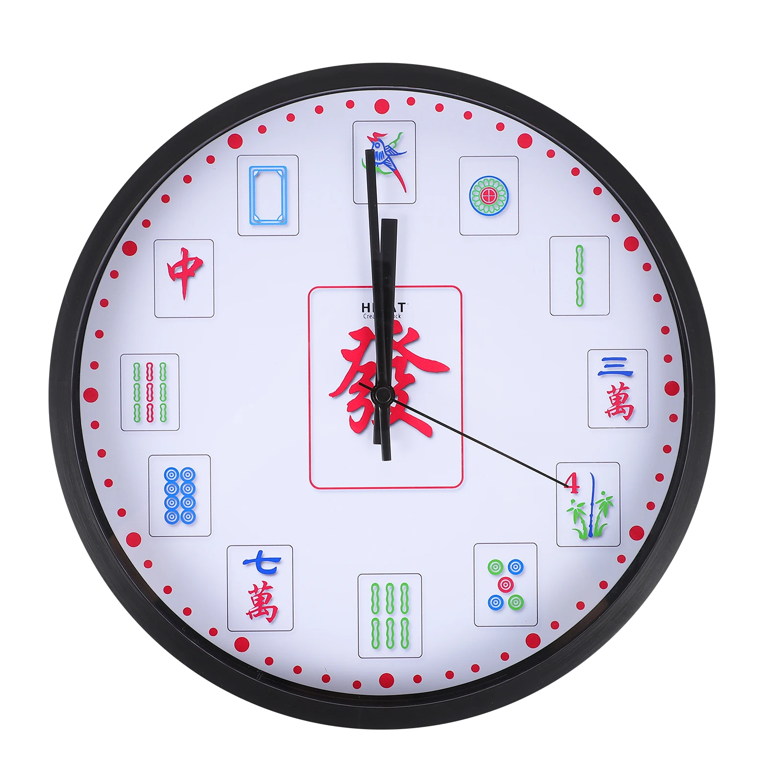 

Mahjong Wall Clock Quartz Hanging Operated Round Pattern ABS Silent Sweep Home Office Garden Decorative