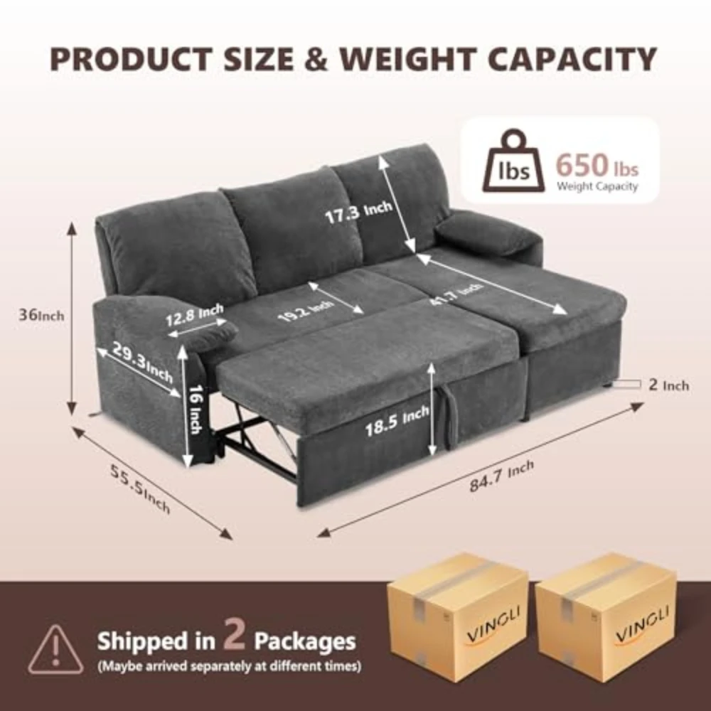 #￥Sleeper Sofa with Pull Out Couch Bed L-Shape Sectional Couch with Storage Chaise Convertible Sofa Bed Couches for Living Room