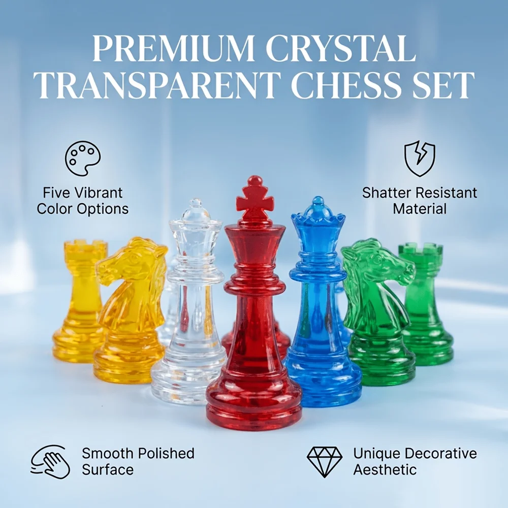 Jeu de 32 pièces d'échecs transparentes, Roi de 4,9 cm, Pièces d'échecs standard internationales pour jeux de société
