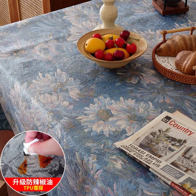 2026 Waterproof and Oil Resistant Oil Painting Jacquard Decorative Tablecloth Tea Table Mat Rectangular Dining Home Decoration