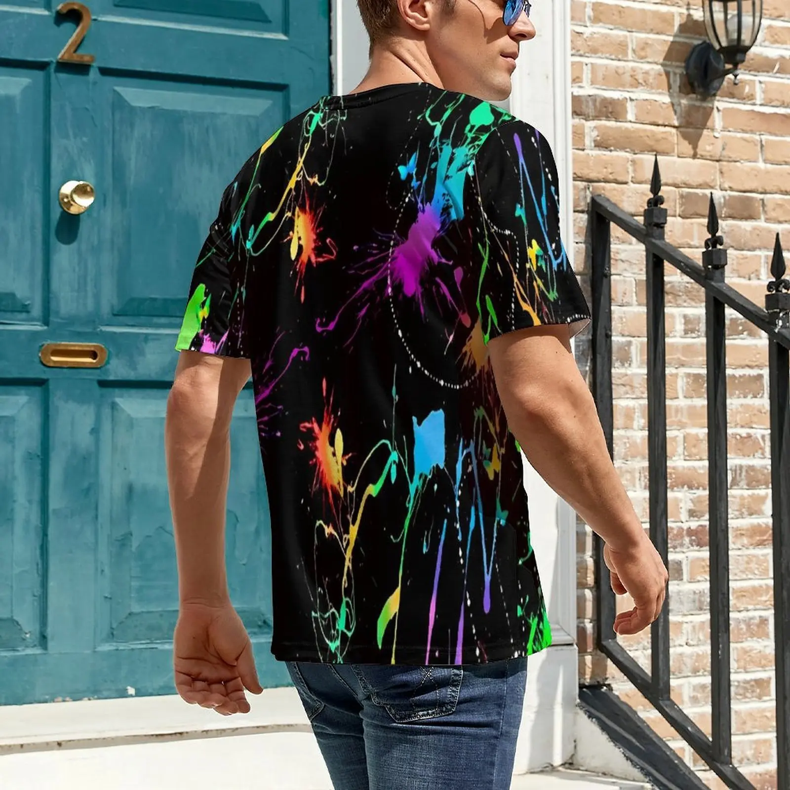 Oversize T-Shirt Summer Neon Pain Print T Shirts Colorful Splatter Aesthetic O Neck Tshirt Man Popular Pattern Tops