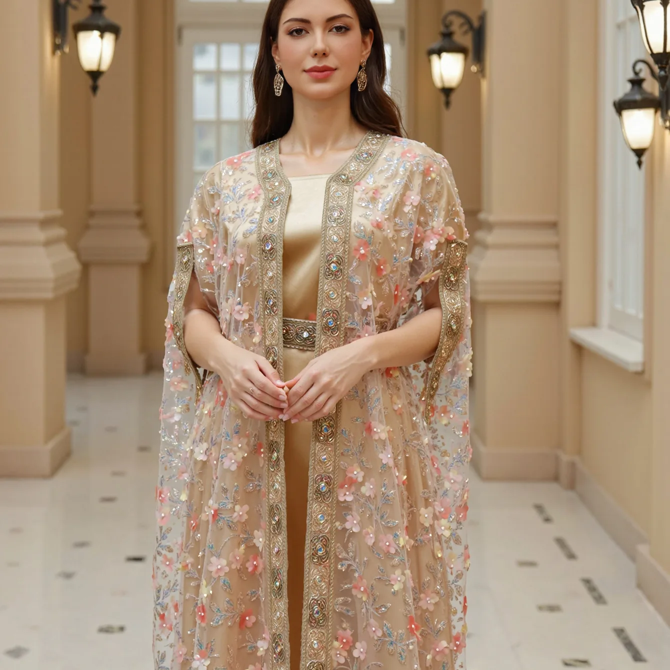

25036-1 Spring/summer Elegant Luxurious Lace Embroidered Two-piece Set: Vest And Belted Long Skirt Women's Clothing Elegant