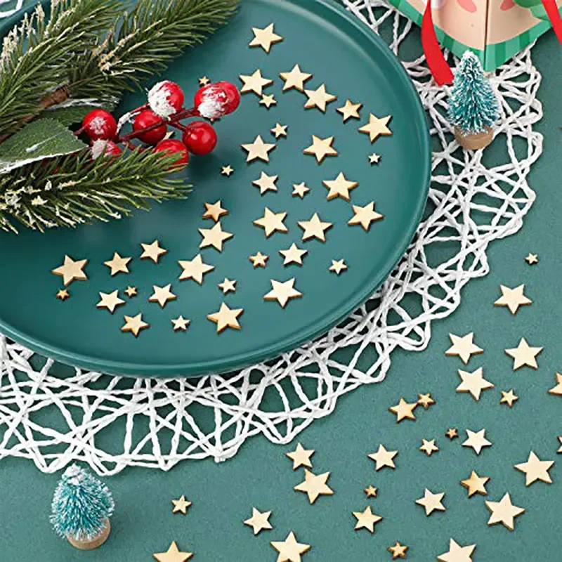 100-500 Mini Wooden Stars Slices Mixed Size Wooden Star Blank Wooden Crafts Pieces Christmas Wedding DIY Scrapbook Party Crafts