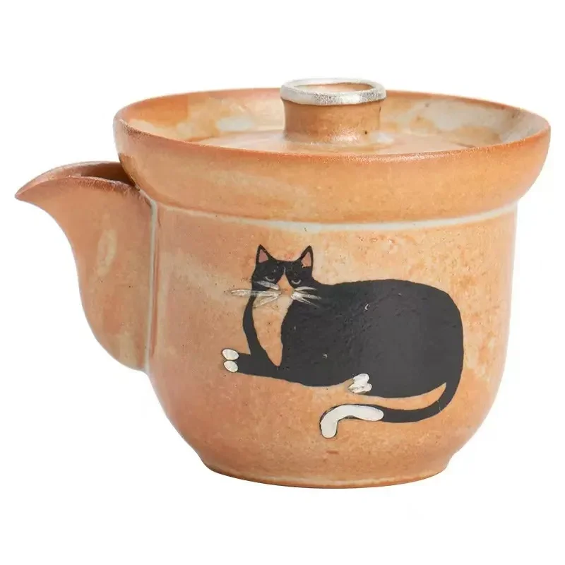130ML Hand-painted Japanese-style Wild Cat Anti-scalding Hand-scratching Pot Tea Maker Single Pot Open Piece Can Raise Teapot