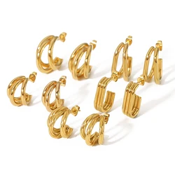 Triple Layer C-shaped Open Earrings Stainless Steel Gold plated Metalic Texture Geometric Stud Gift Jewelry bijoux femme