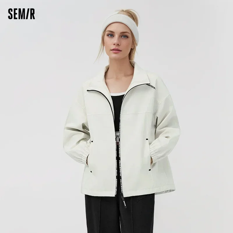 Semir 2024 Coat Women Letter Loose Sports Style Spring Rainproof And Anti-Fouling Stand-Up Collar Top New Style For Women