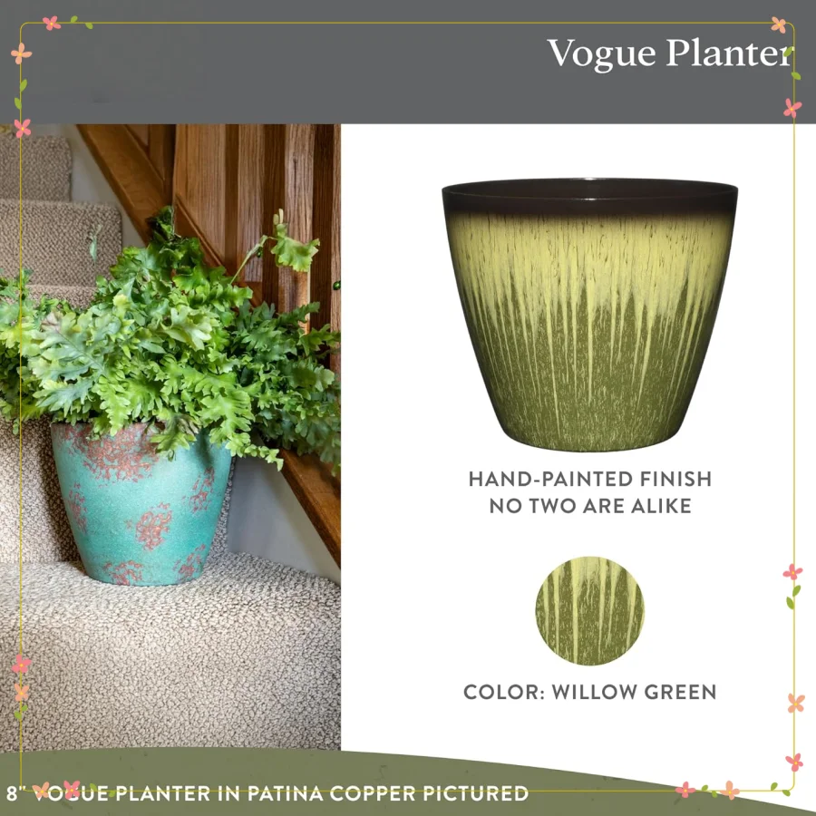 Plantador Vogue Willow Green - Pote interno e externo resistente a UV para flores, ervas, decoração moderna