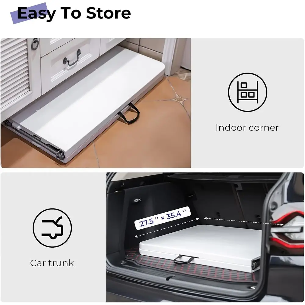 실내, 실외, 캠핑, 피크닉 및 파티용 6피트 헤비듀티 휴대용 플라스틱 접이식 유틸리티 테이블, 화이트