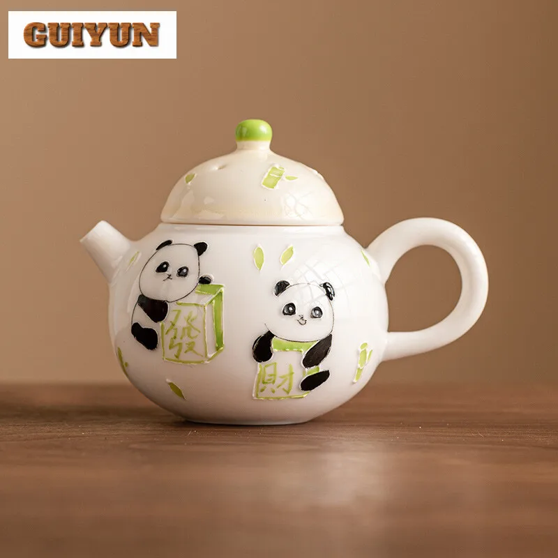 100ml Hand Painted Panda Wealth Teapot Household High-end Relief Pot Vintage Small Size Pot Tea Soaking Kettle Tea Ceremony