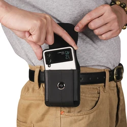 Cow Leather Belt Clip Case Holster Pouch For Samsung Galaxy Z Flip 7 6 5 4 3 Flip7 Flip6,Moto Razr 60 50 40 Ultra Men Waist Bag