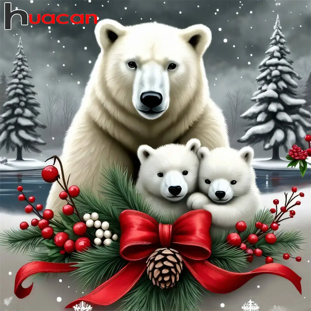 HUACAN Voll Platz Runde Diamant Malerei Tier Eisbär 5D DIY Diamant Mosaik Winter Landschaft Bild Von Strass