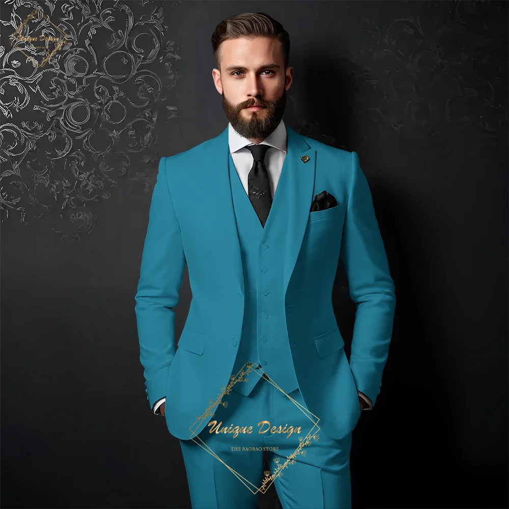 Mens\' Suit in Ivory 3-Piece Classic Slim Fit Peak Lapel Single-breasted Blazer for Wedding Groomsmen Prom Party Custom Tuxedo