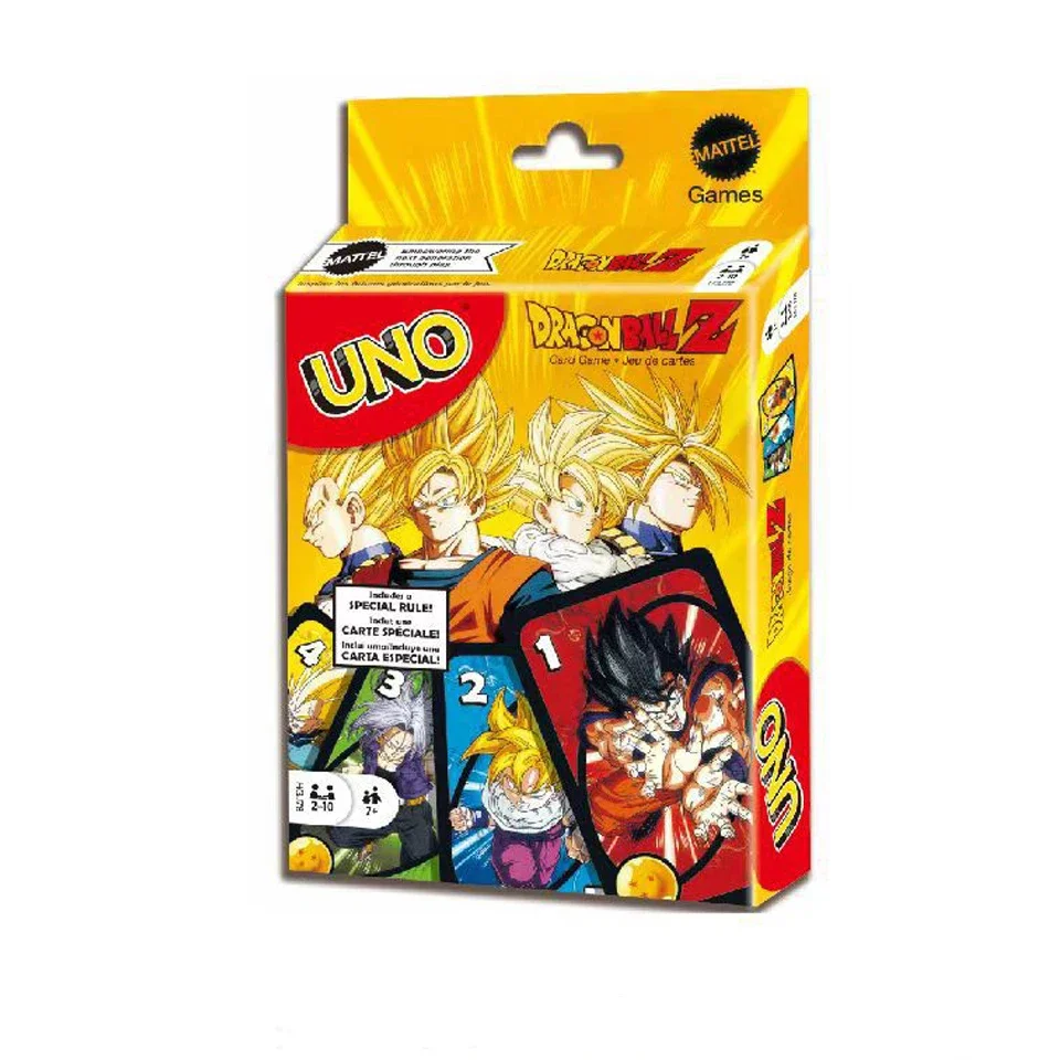 Mattel Games UNO Dragon Ball Z Card Game for Family Night Featuring Tv Show Themed Graphics and a Special Rule for 2-10 Players