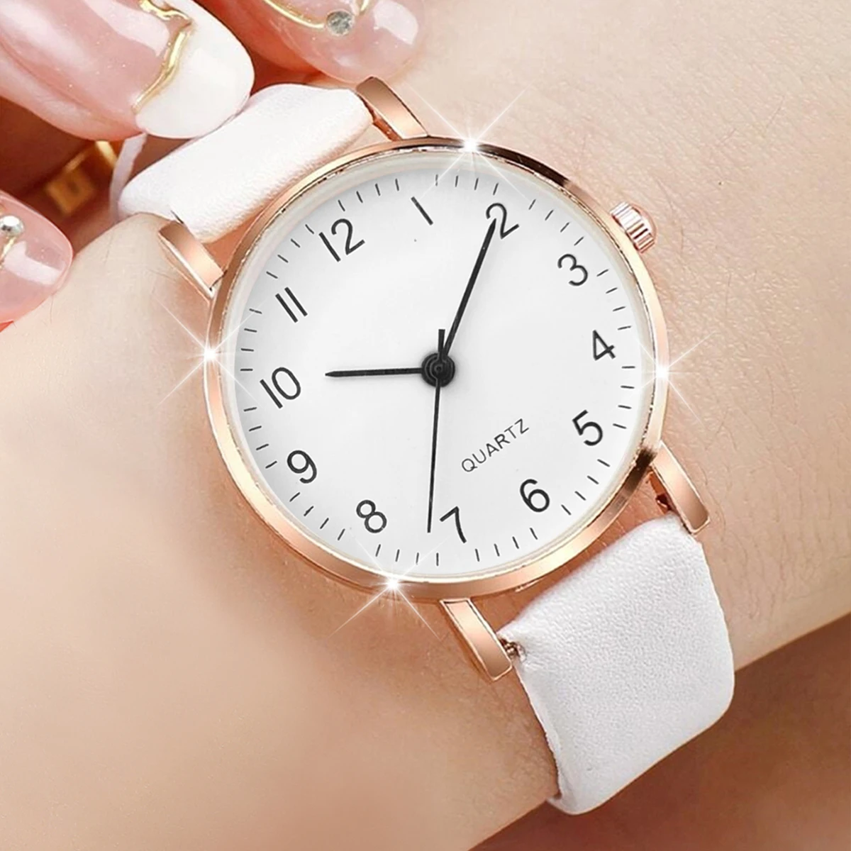 2PCS/Set Fashion Women\'s Watch Fashion Arabic Digital Dial Leather Quartz Watch