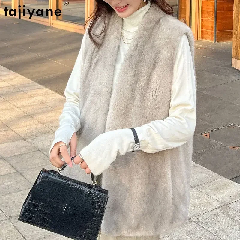 

Tajiyane High Quality Real Fur Coat Women Genuine Mink Fur Coats Luxury Sleeveless Fur Vest Jacket for Women V-neck Waistcoat