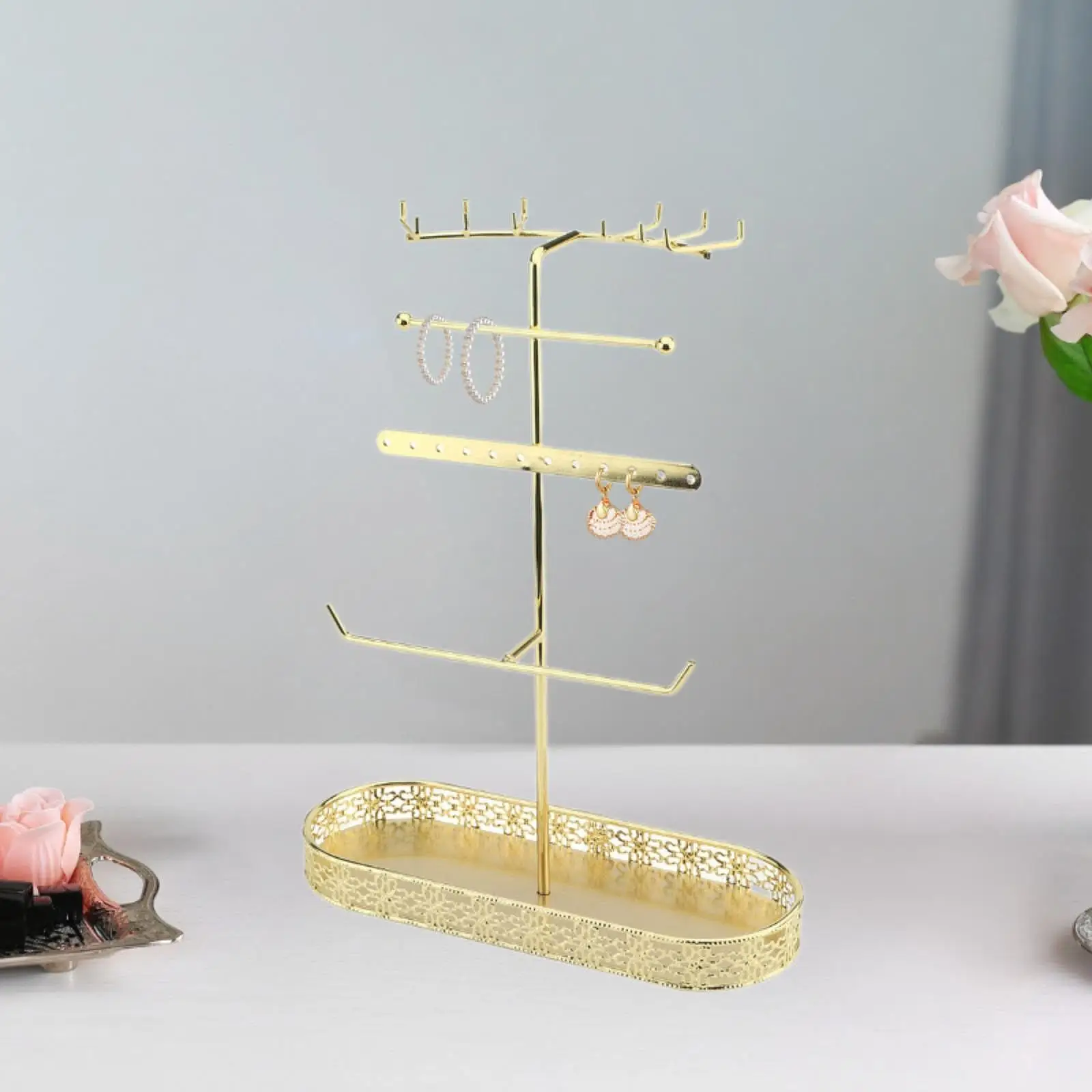 

Earring Bracelet Hanger Necklace Holder Desktop Organizer Space Saving Rings Key Hanger Metal for Countertop Accessories